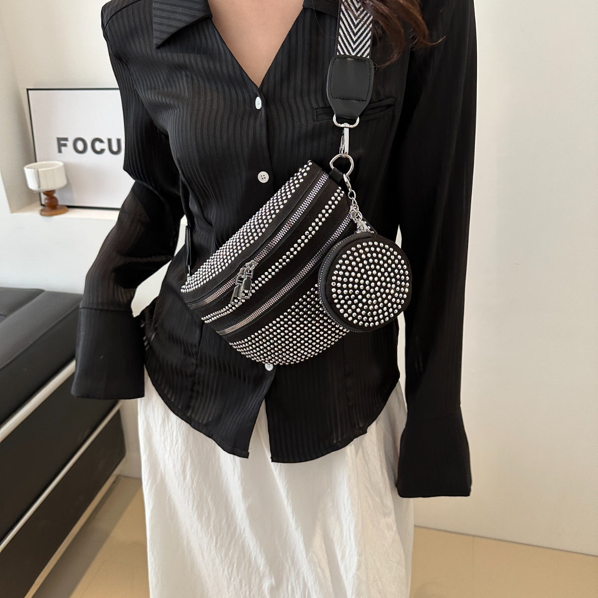 Studded Adjustable Strap Crossbody Bag - Stay Fashionable and Functional!