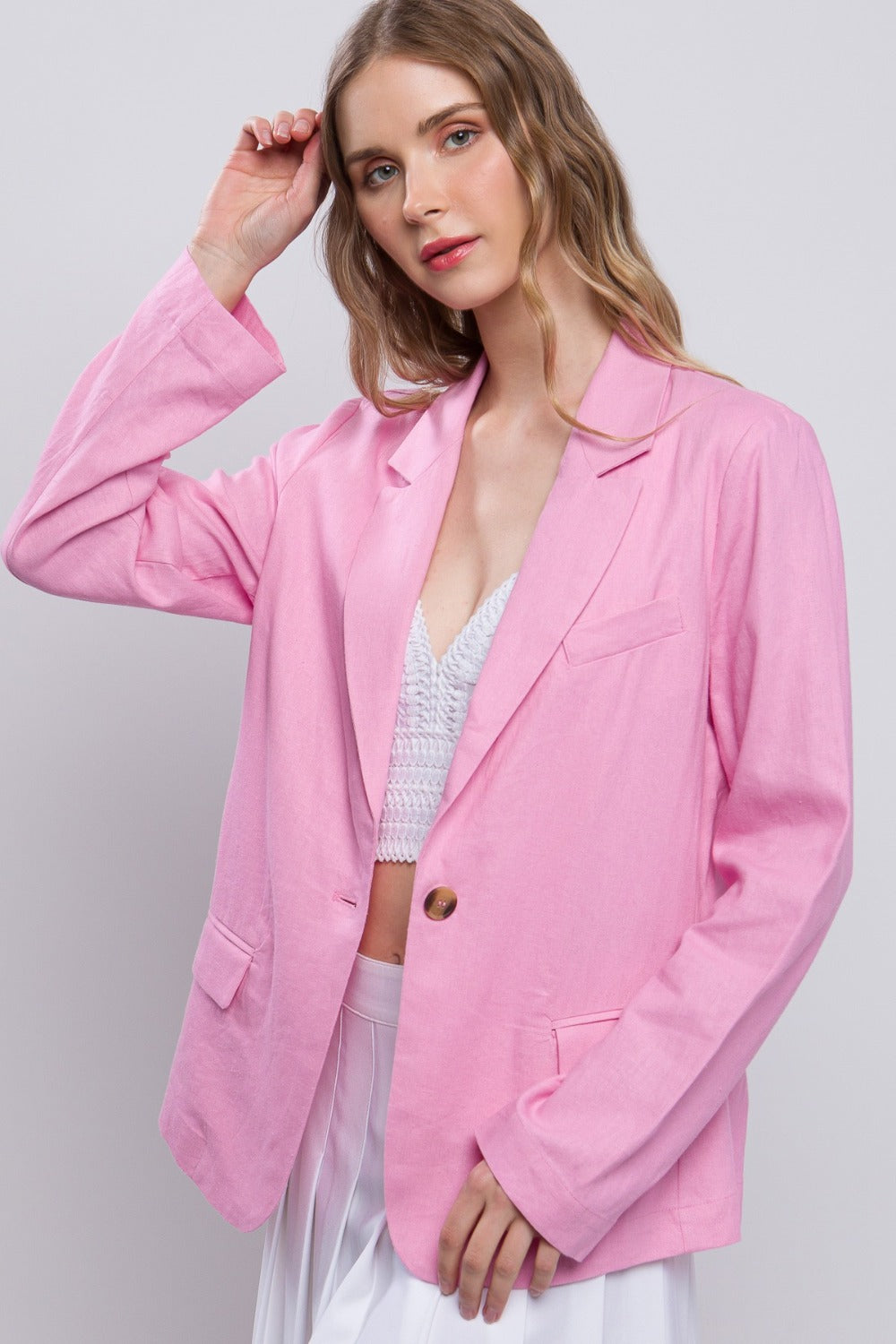 One-Button Long Sleeve Linen Blazer Jacket Cardigan Women's SuitNew