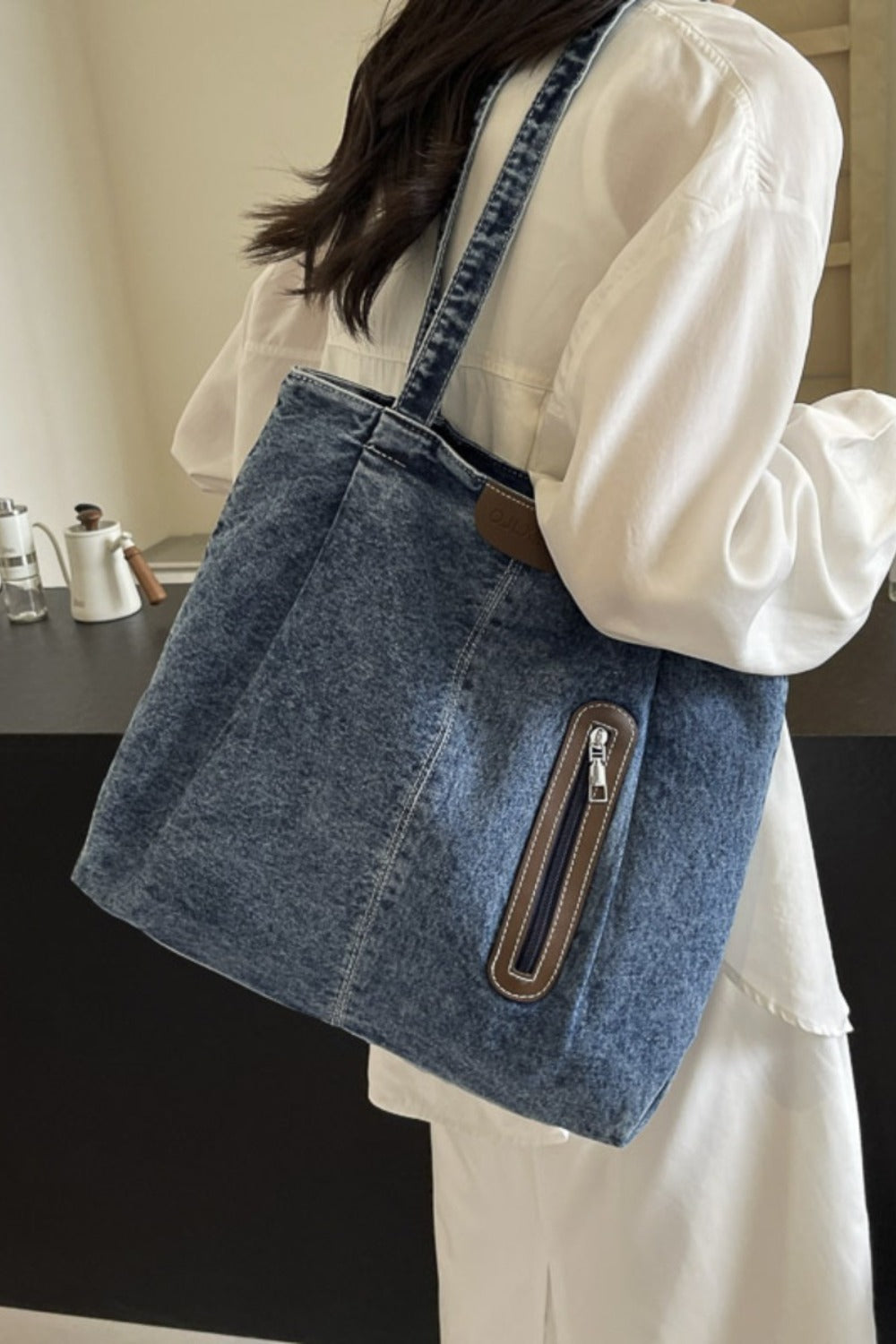 Medium Denim Tote Bag - Shine in Blue!