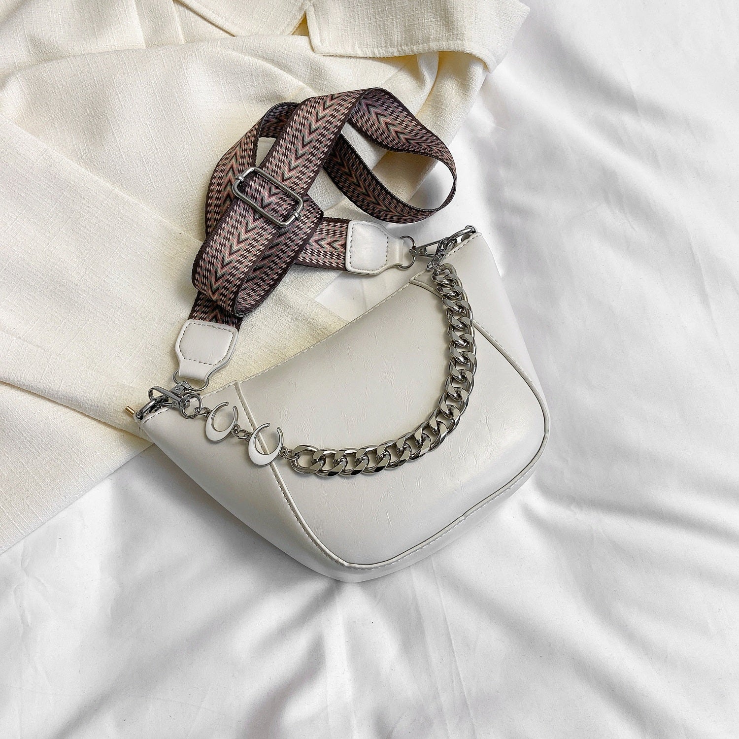 Vegan Leather Chain Trim Crossbody Bag - For those Casual Outings!