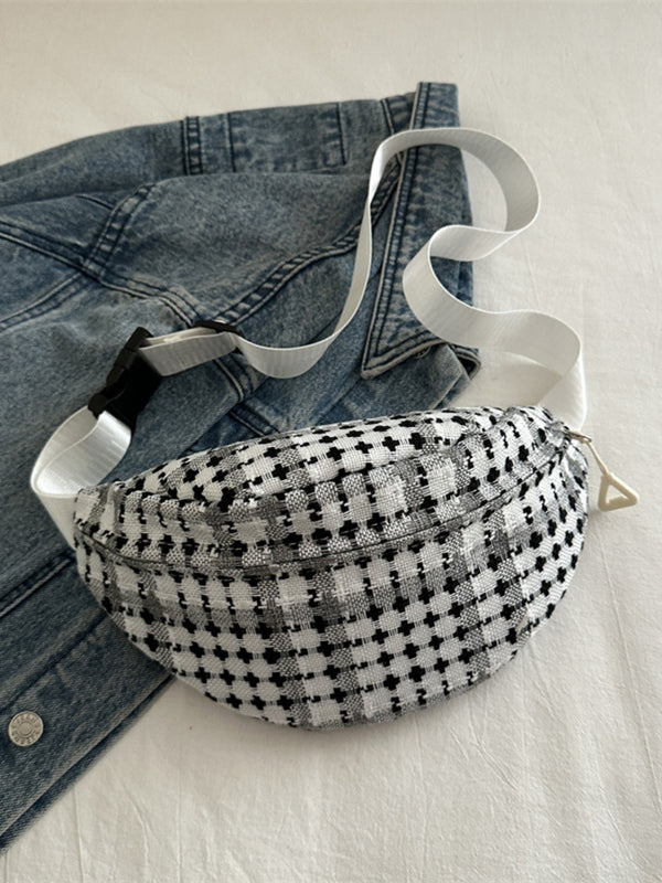 Plaid Wide Strap Crossbody Bag Lightweight Durable Spacious Polyester