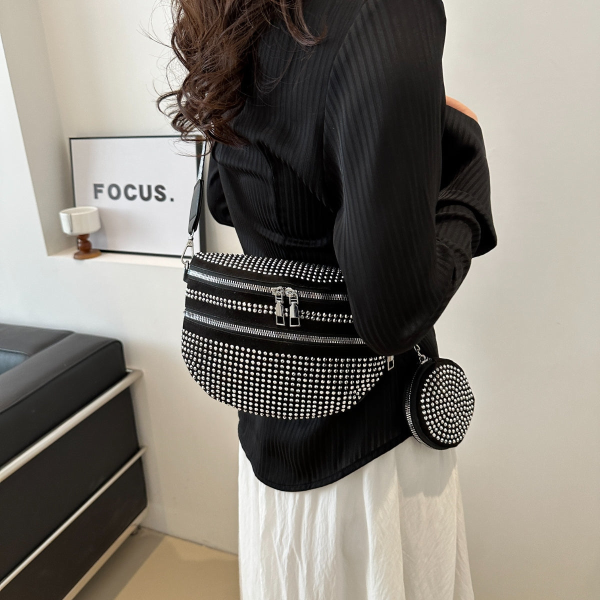 Studded Adjustable Strap Crossbody Bag - Stay Fashionable and Functional!