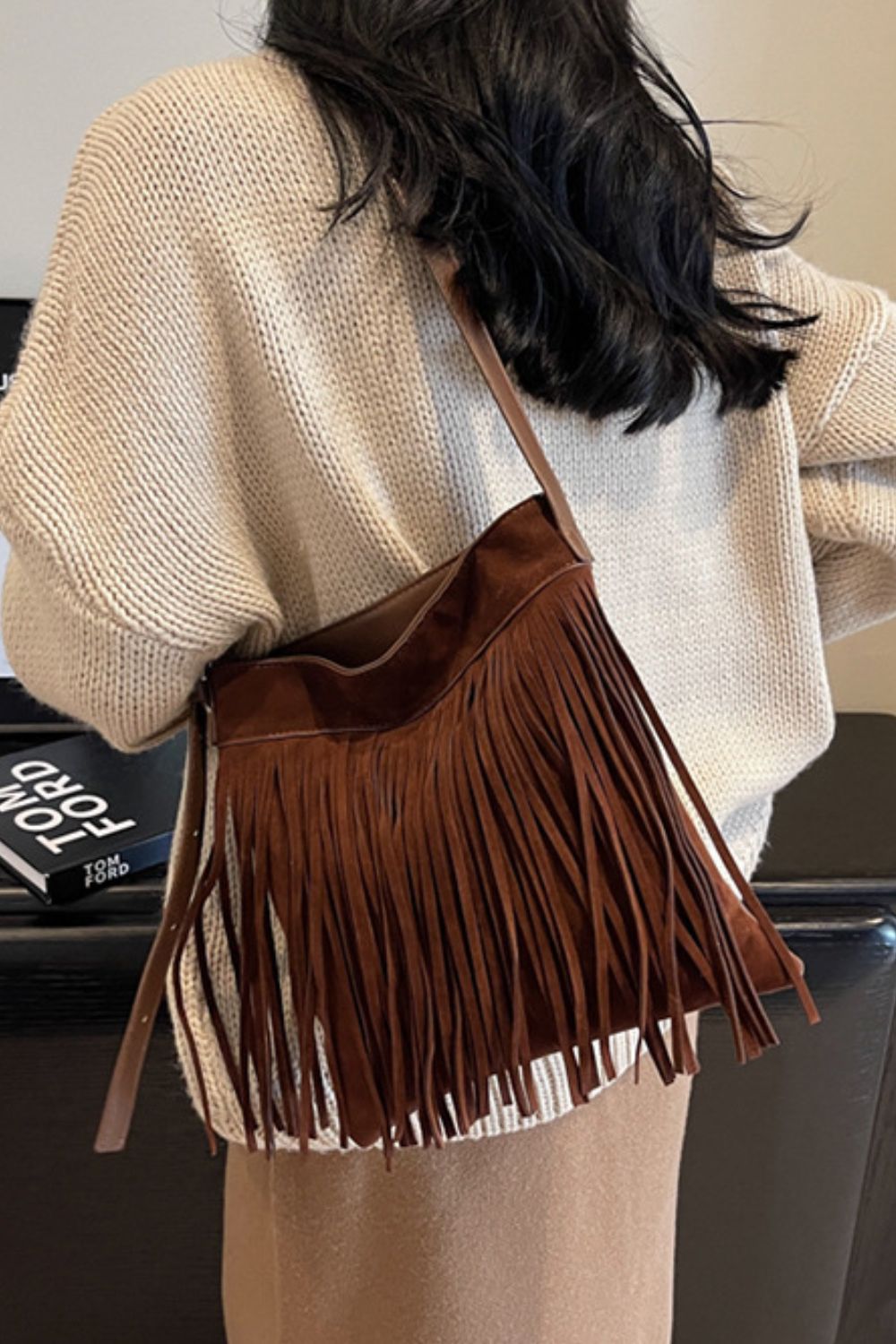 Suede Vegan Leather Fringe Adjustable Strap Shoulder Bag - An everyday companion!