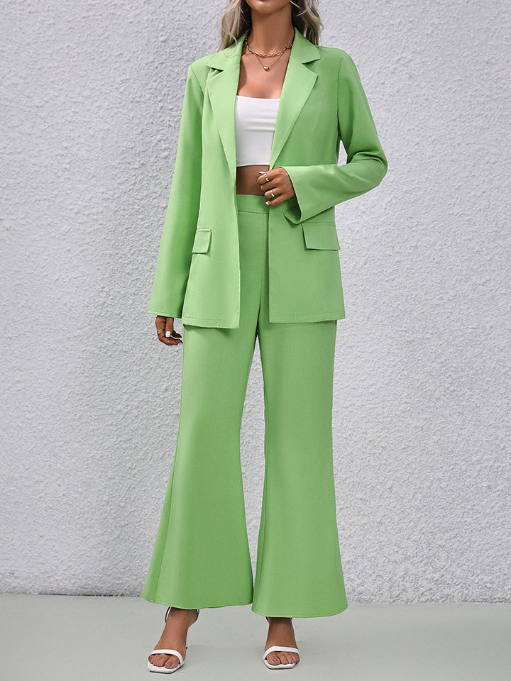 Women's Long Sleeve Blazer & Flare Pants Set Suit Two Piece