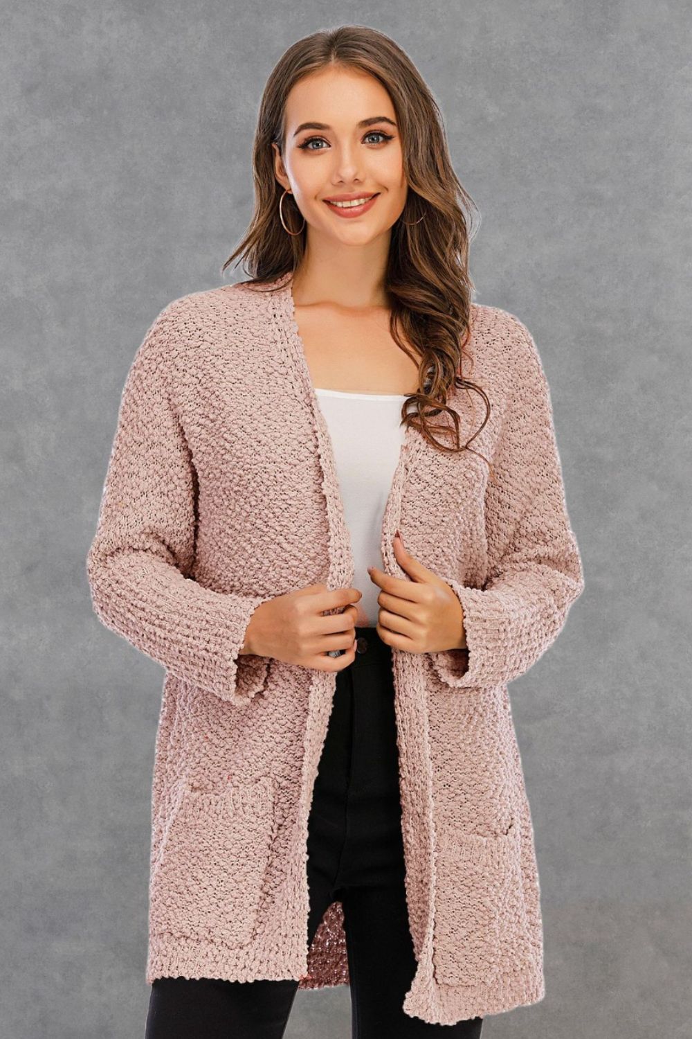 Angel Wings Pocketed Open Front Cardigan, Women's 100% Polyester, Relaxed Fit