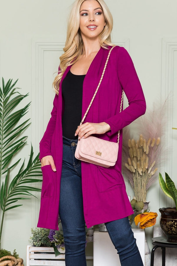 Celeste Full Size Open Front Cardigan with Pockets Highly Stretchy