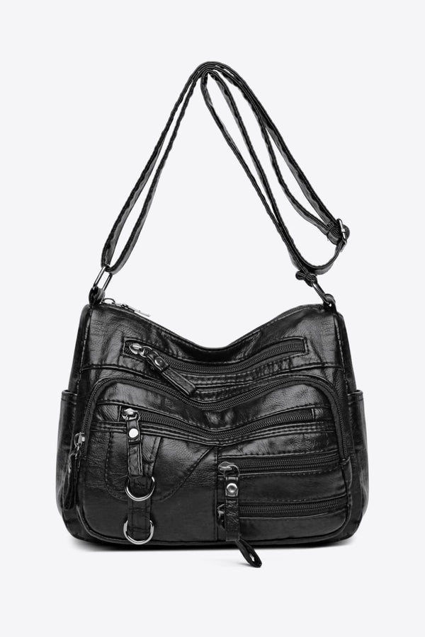 Medium Multi-Pocket PU Leather Crossbody Bag with Adjustable Strap