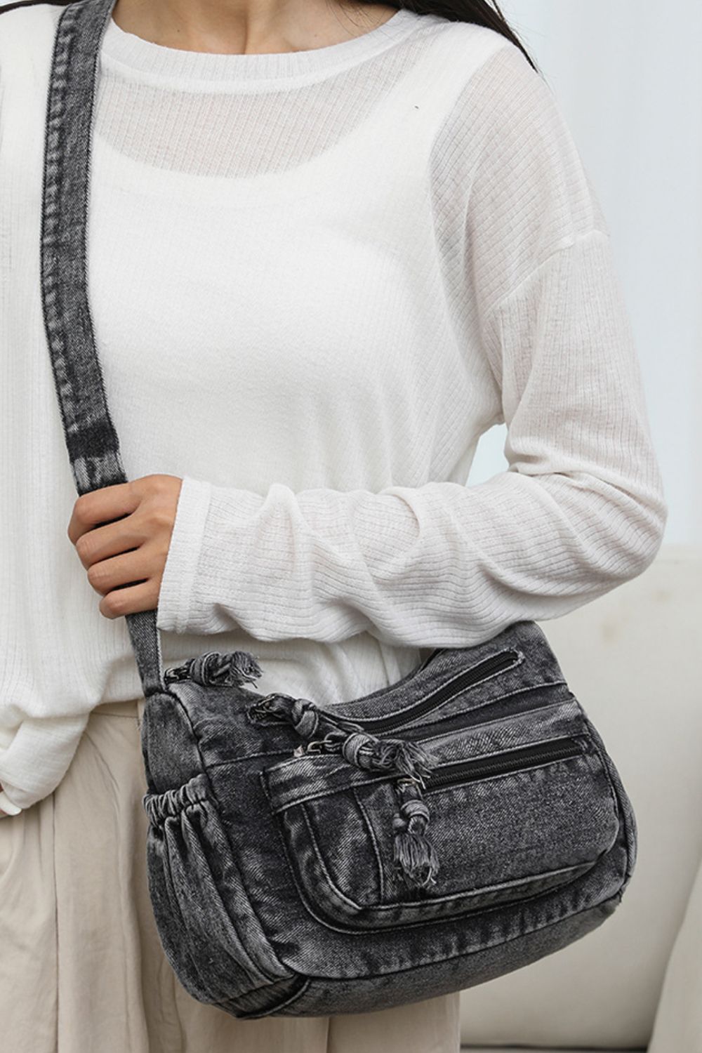 Adjustable Strap Denim Crossbody Bag - For Your Personalized Fit