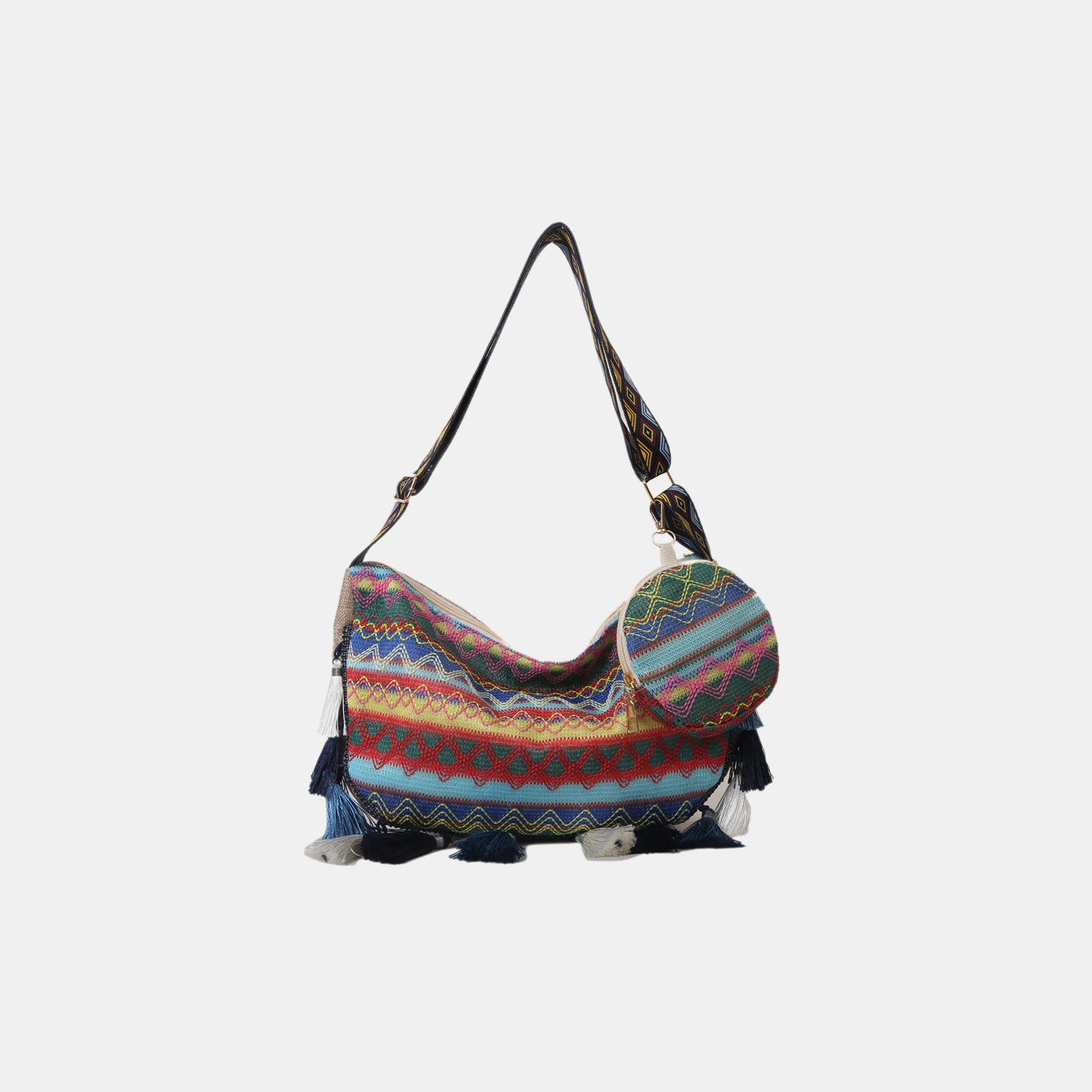 Printed Tassel Detail Crossbody Bag with Small Purse - Effortlessly Chic!