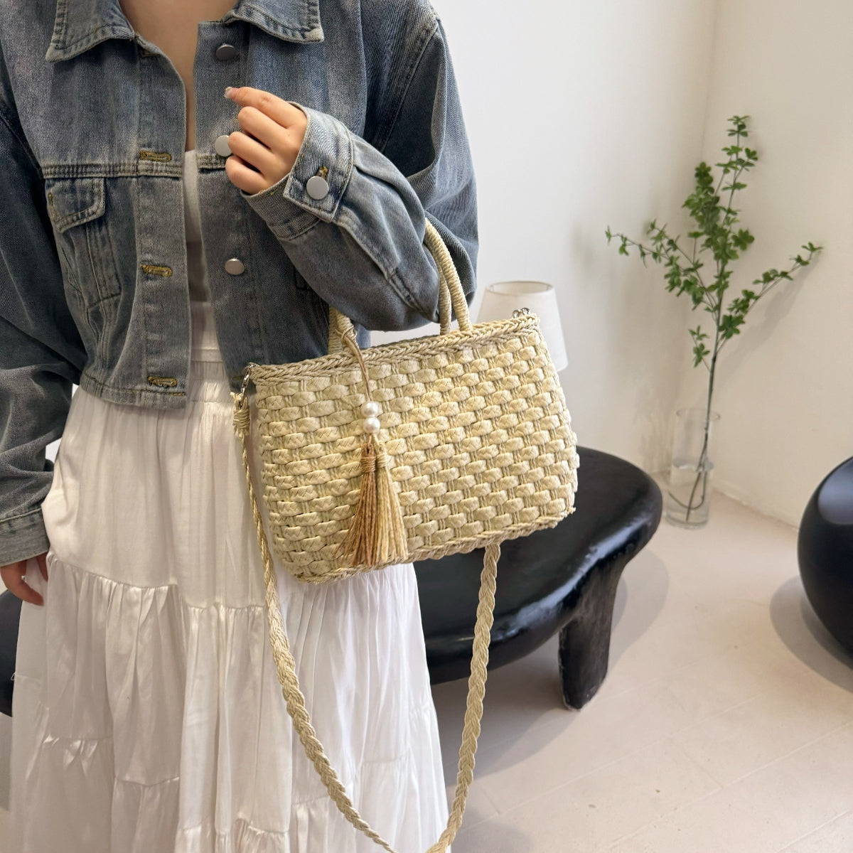 Braided Strap Paper Weave Shoulder Bag - Easy Reach for all your essentials!