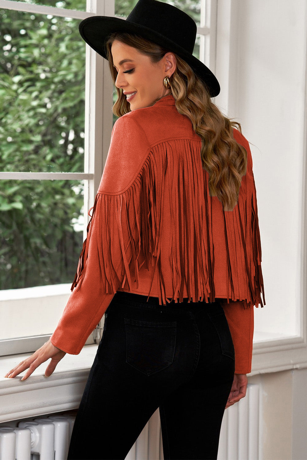 Fringe Trim Lapel Collar Cropped Blazer Cardigan Jacket Women's Outerwear Suit