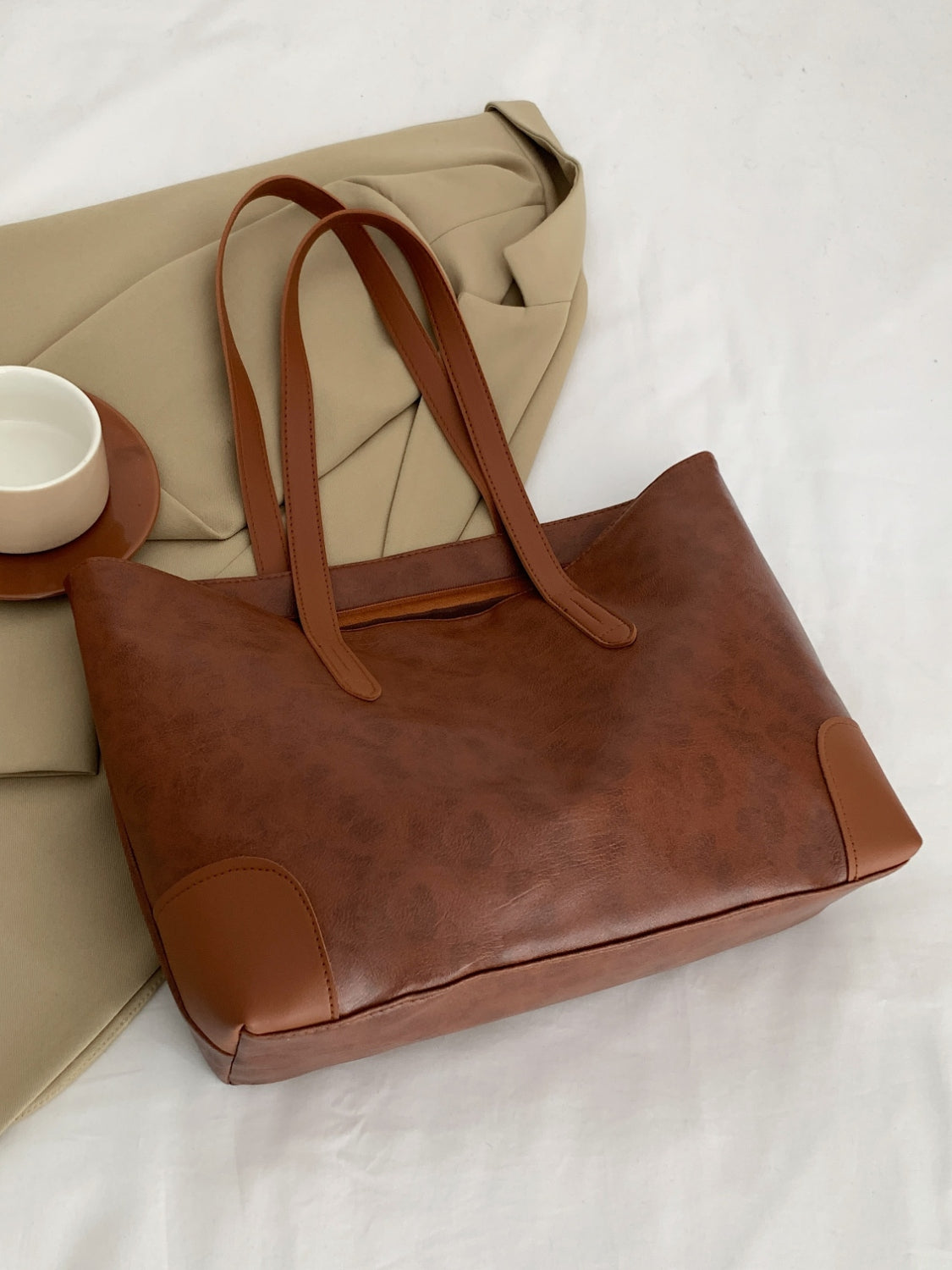 Vegan Leather Medium Tote Bag - Timeless design and neutral color!