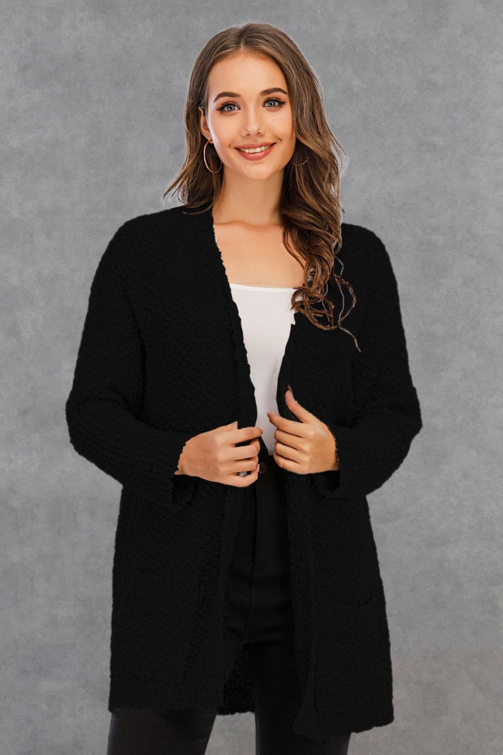 Angel Wings Pocketed Open Front Cardigan, Women's 100% Polyester, Relaxed Fit