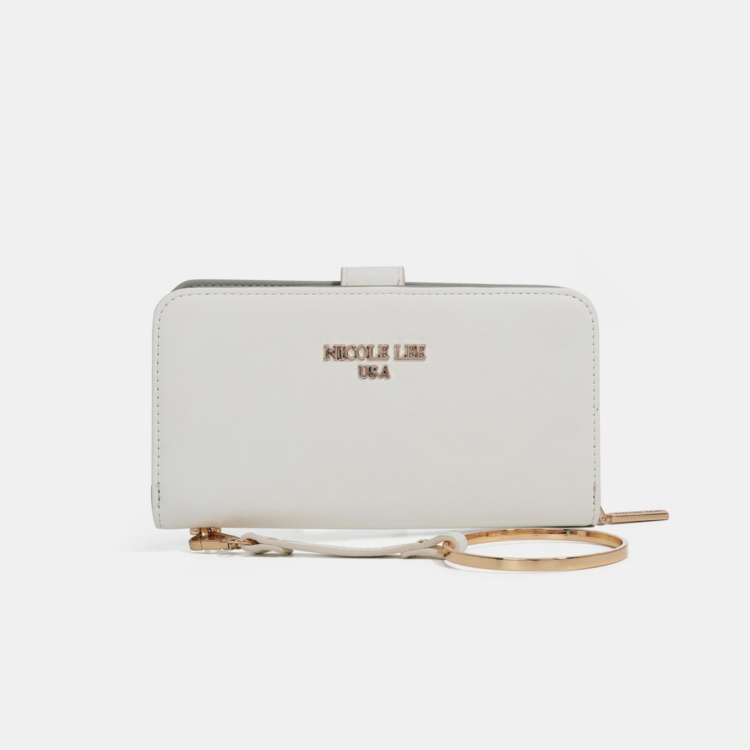 Nicole Lee USA Solid Bifold Wallet Vegan Leather Wristlet Gold Hardware