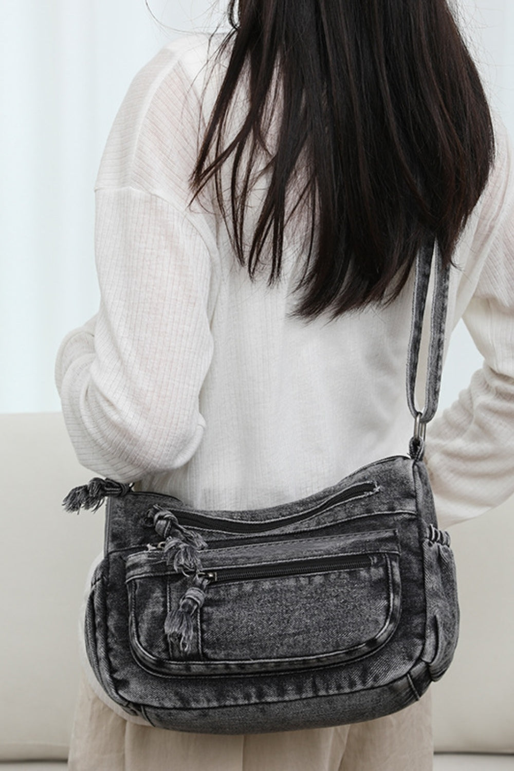 Adjustable Strap Denim Crossbody Bag - For Your Personalized Fit