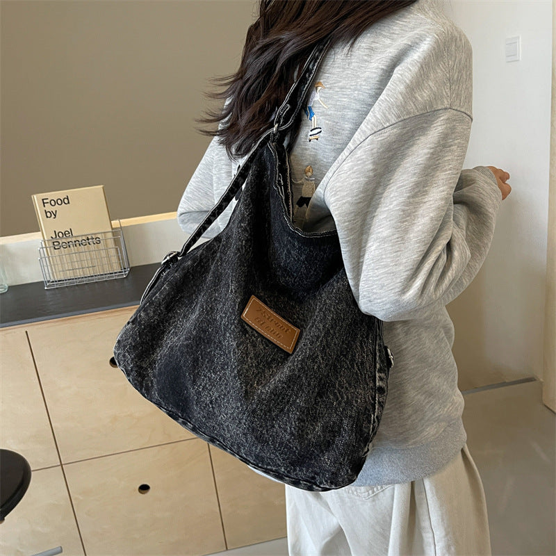 Adjustable Strap Denim Shoulder Bag - Shine in Blue!