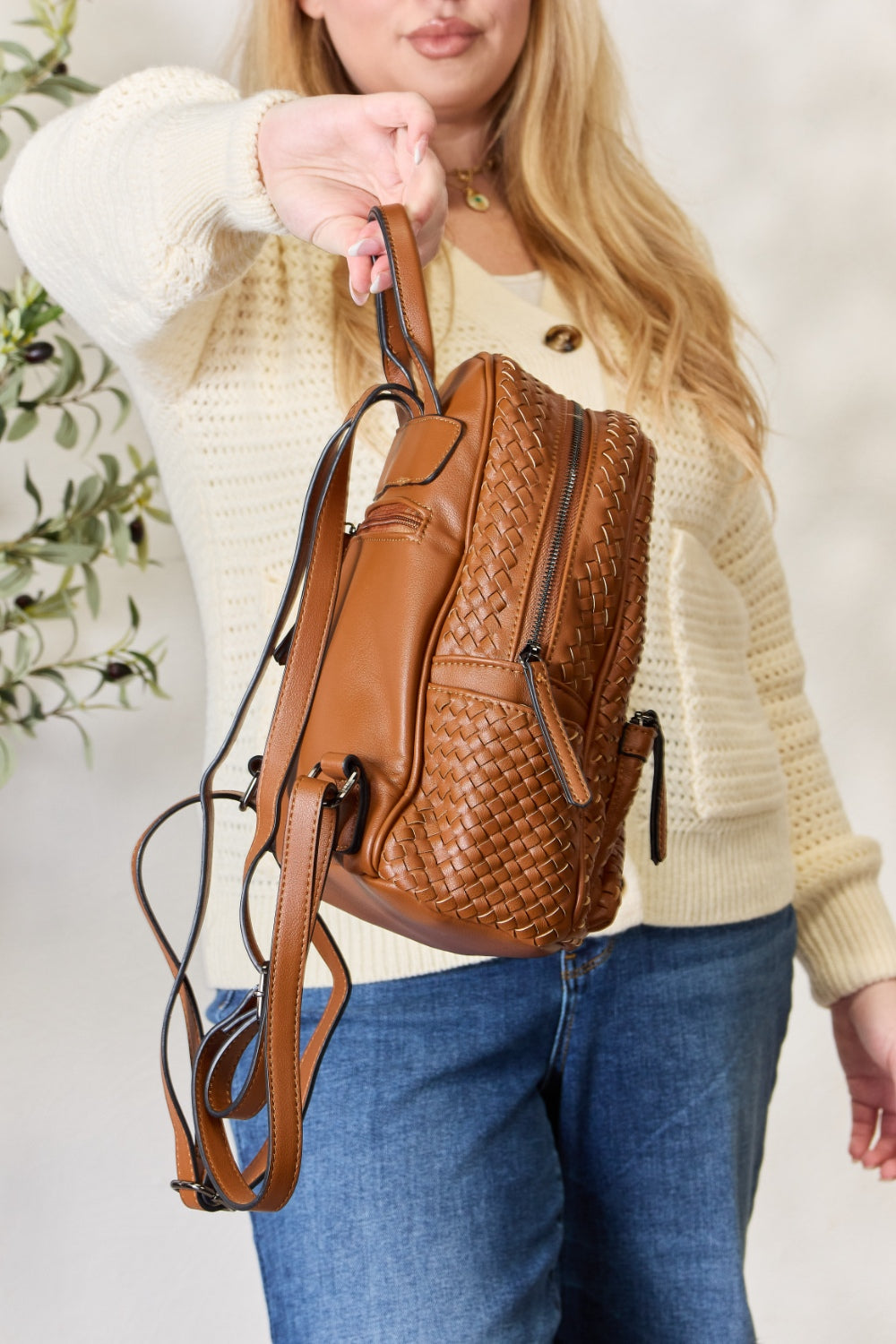 SHOMICO Vegan Leather Woven Backpack - Effortless Style Meets Everyday Essentials!