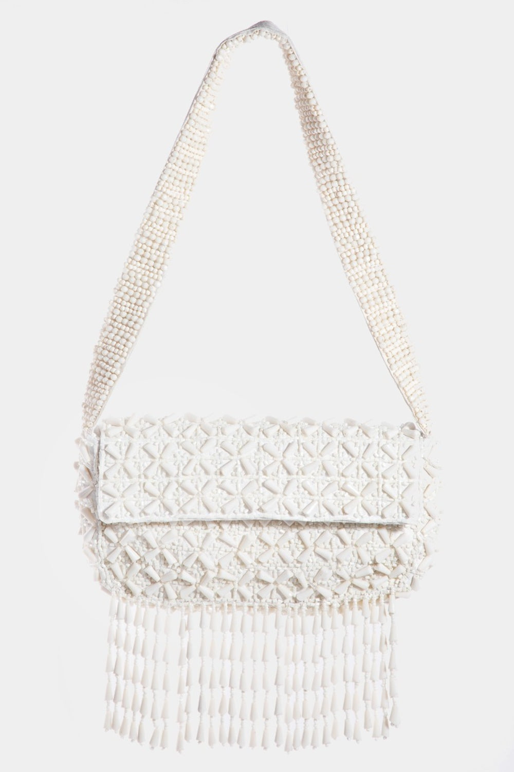 Fame Beaded Fringe Rectangle Shoulder Bag - Unique and Artistic Touch!