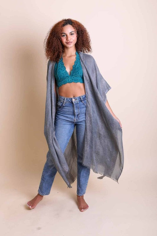 Woven Long Line Tribal Kimono for Women with Short Sleeves and Knee-Length