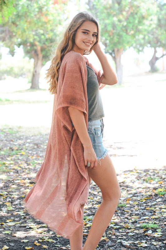 Woven Long Line Tribal Kimono for Women with Short Sleeves and Knee-Length