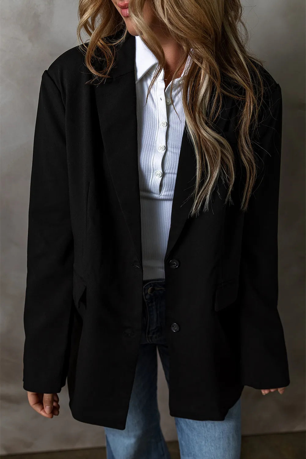 Button Up Long Sleeve Blazer Women's Cardigan Suit Jacket