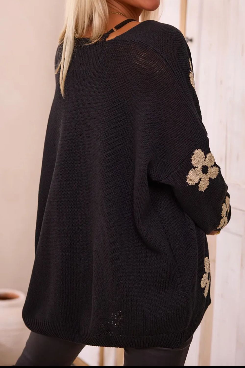 Flower Open Front Long Sleeve Cardigan