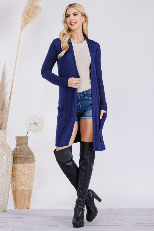 Celeste Full Size Open Front Cardigan with Pockets Highly Stretchy