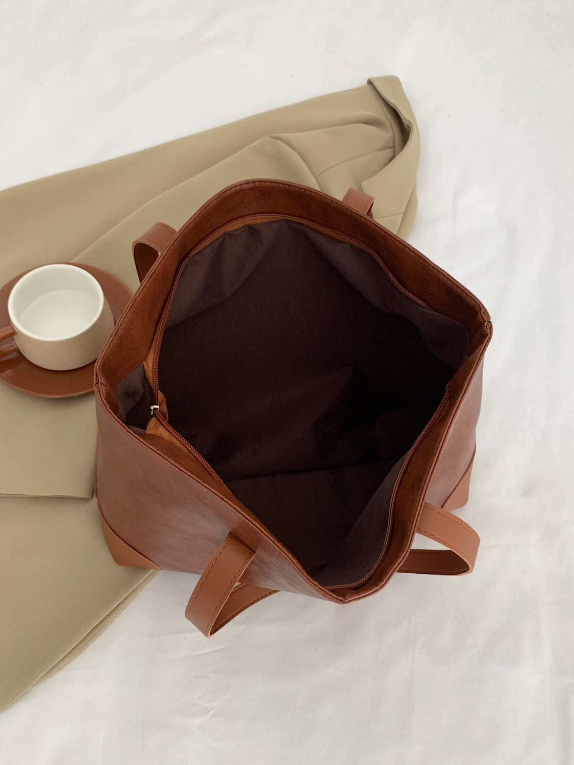 Vegan Leather Medium Tote Bag - Timeless design and neutral color!