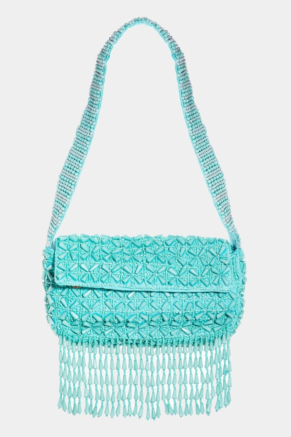 Fame Beaded Fringe Rectangle Shoulder Bag - Unique and Artistic Touch!