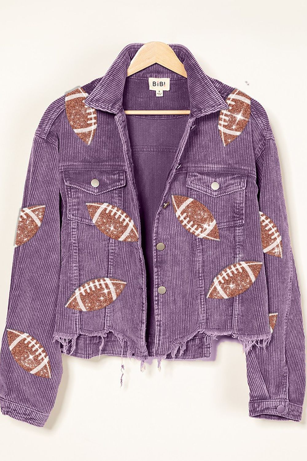 Football Sequin Embroidery Washed Corduroy Jacket NewSzSMLXL