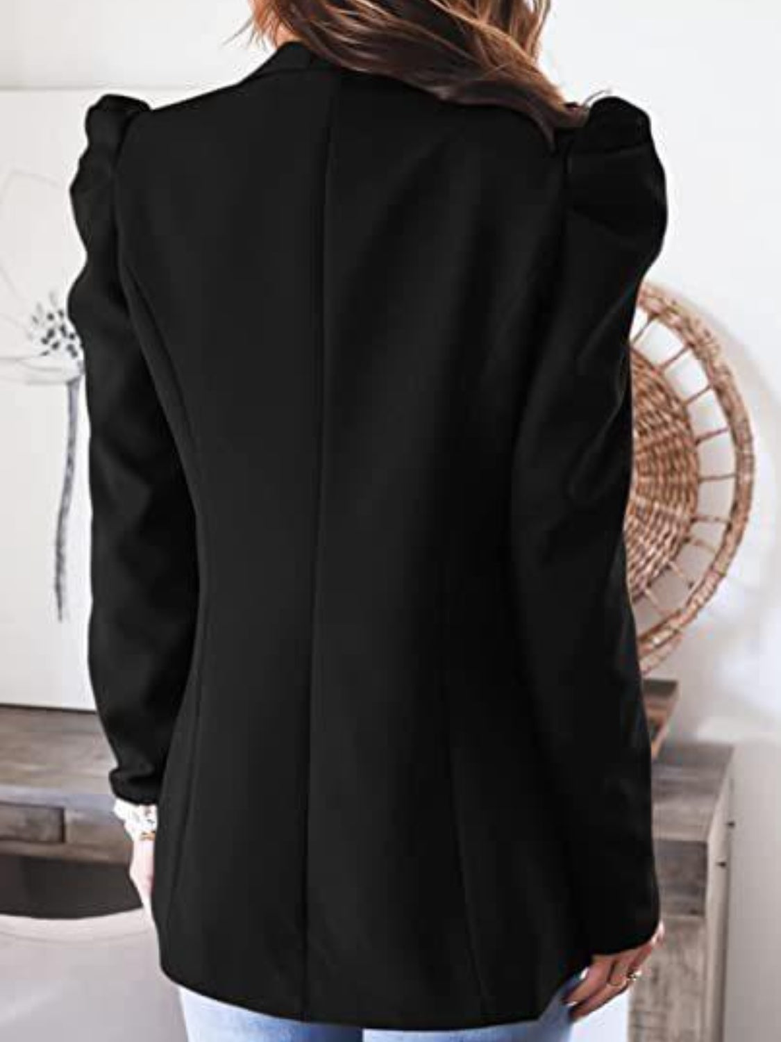 Collared Puff Sleeve Blazer Women's Suit Jacket Cardigan Outwear Tops