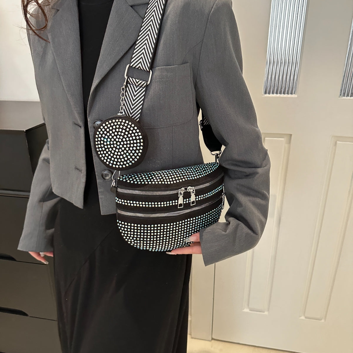 Studded Adjustable Strap Crossbody Bag - Stay Fashionable and Functional!