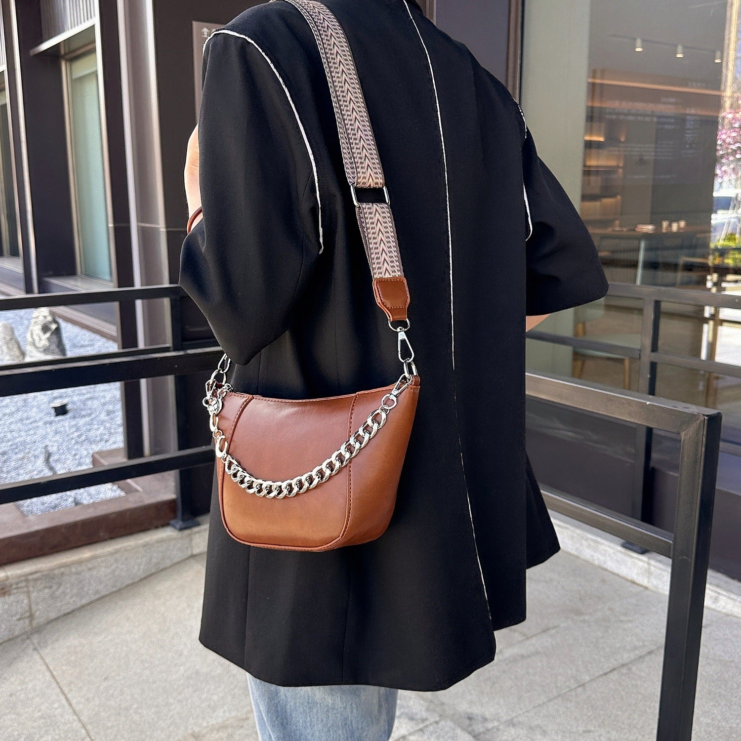 Vegan Leather Chain Trim Crossbody Bag - For those Casual Outings!