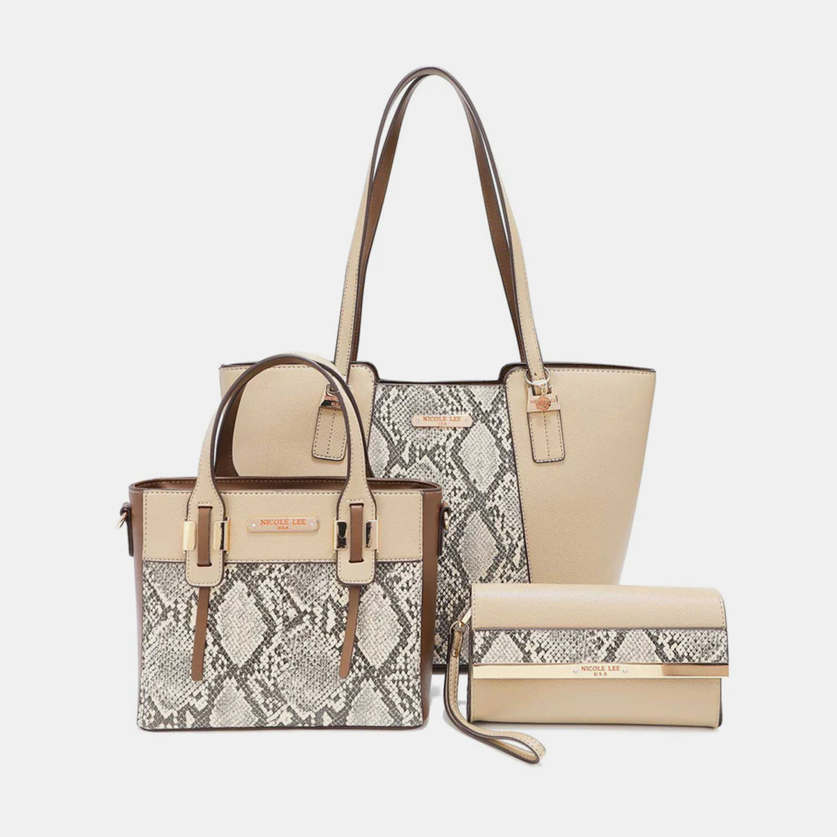 Nicole Lee USA 3-Piece Snake Print Handbag Set - Sophisticated Style with a Touch of Edge