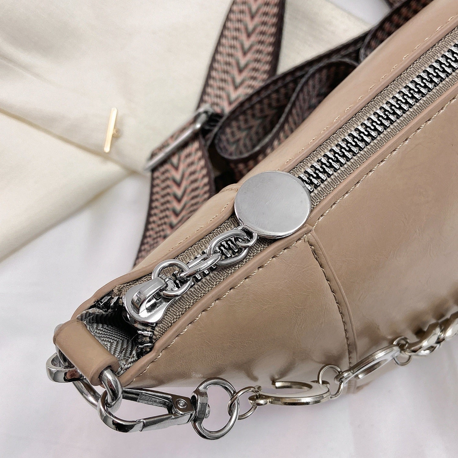 Vegan Leather Chain Trim Crossbody Bag - For those Casual Outings!