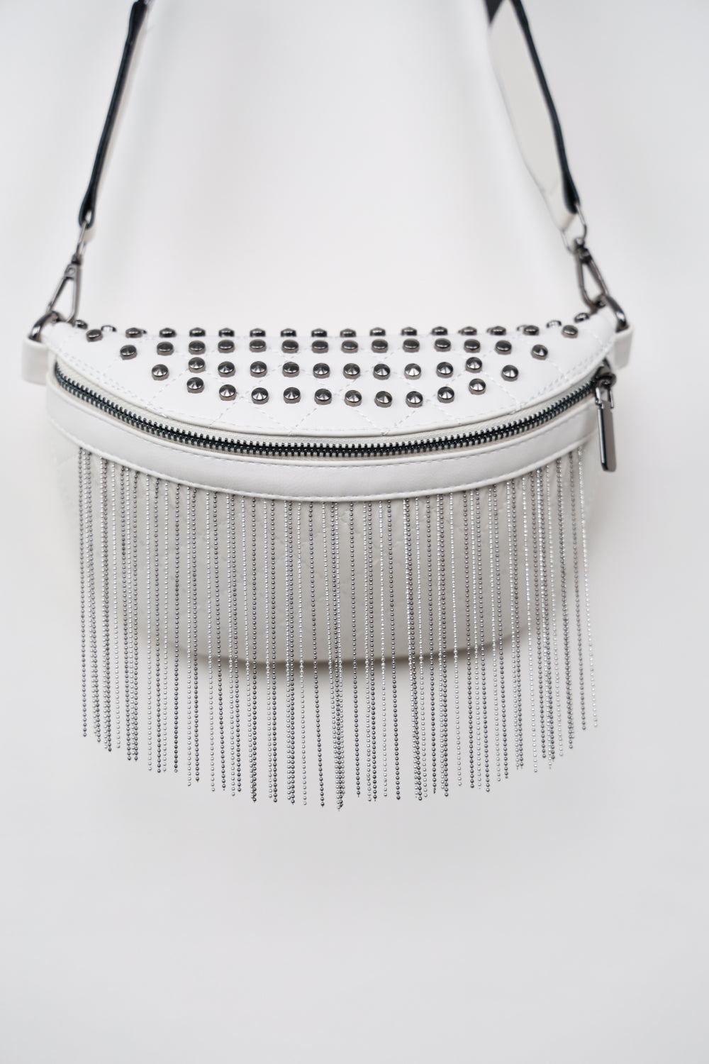 Adored Vegan Leather Studded Sling Bag with Fringes - Edgy Elegance for the Free Spirit!