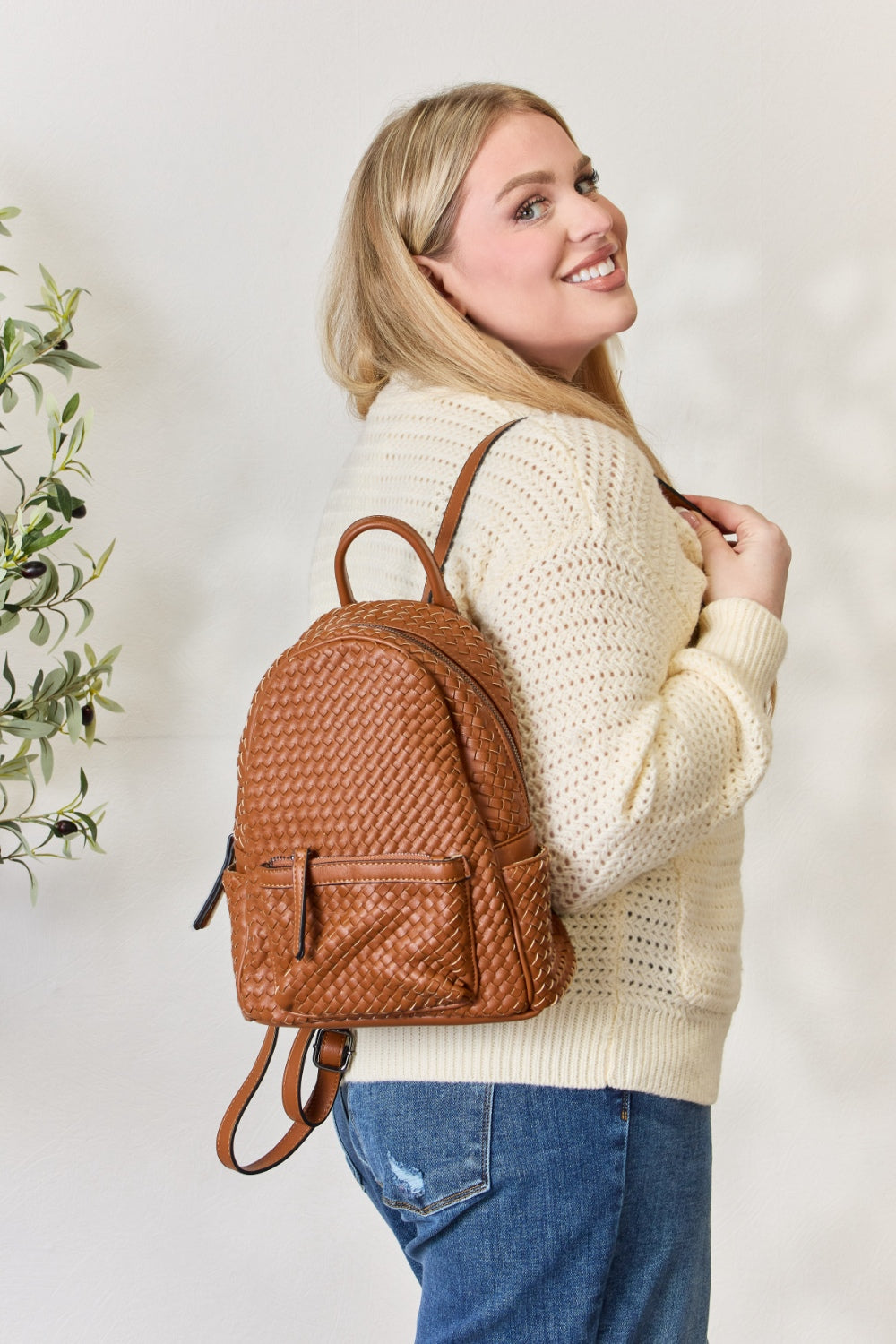 SHOMICO Vegan Leather Woven Backpack - Effortless Style Meets Everyday Essentials!