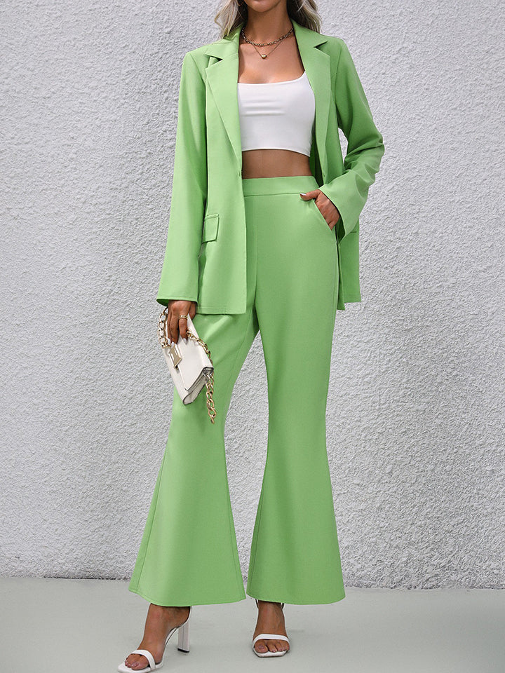 Women's Long Sleeve Blazer & Flare Pants Set Suit Two Piece