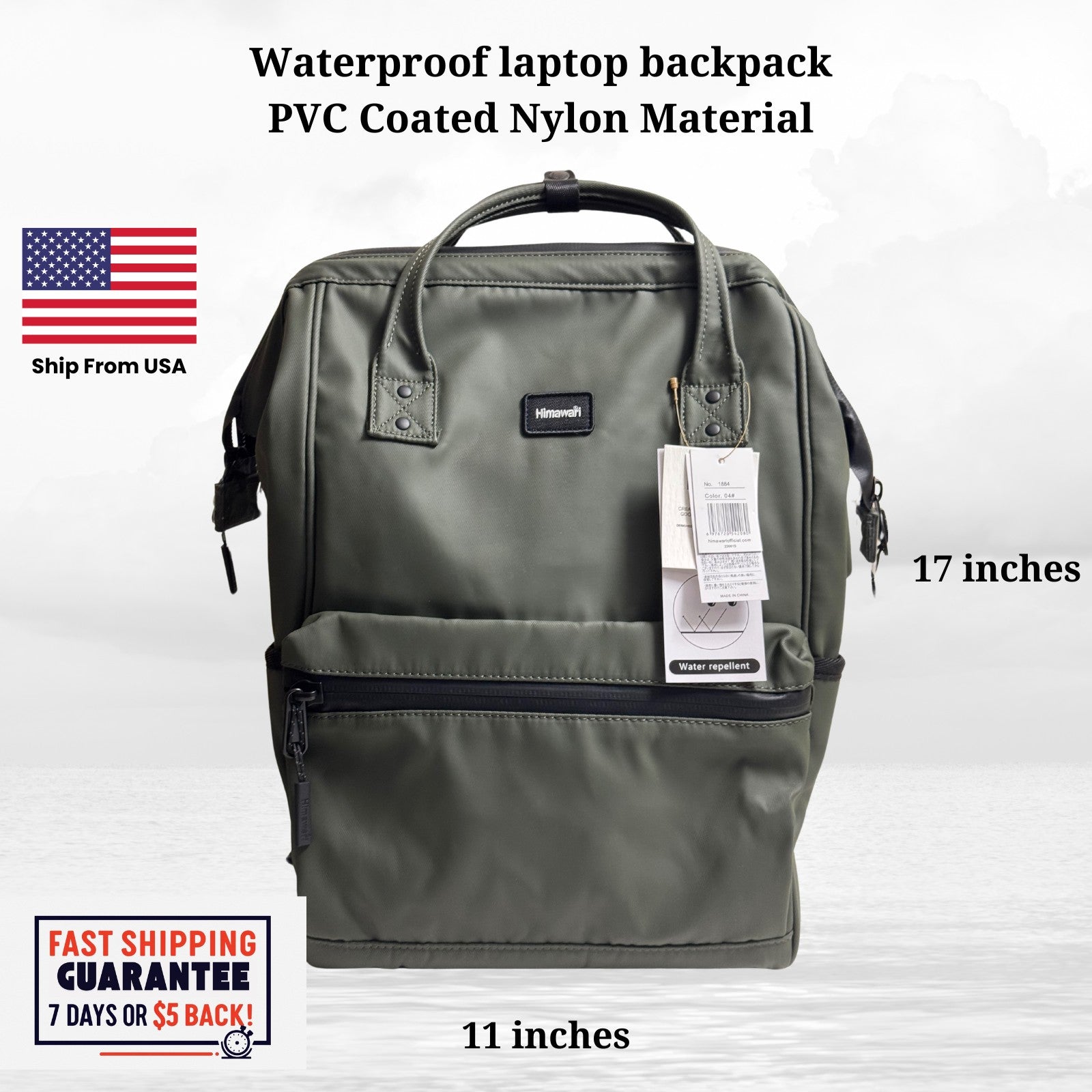 Waterproof Backpack with USB Port, Laptop Sleeve and Multiple Pockets