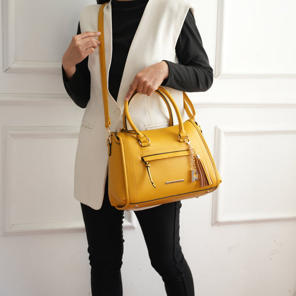 Valeria Shoulder Bag | Vegan Leather Satchel | Gold-Tone Hardware | Easy-Access Front Zip