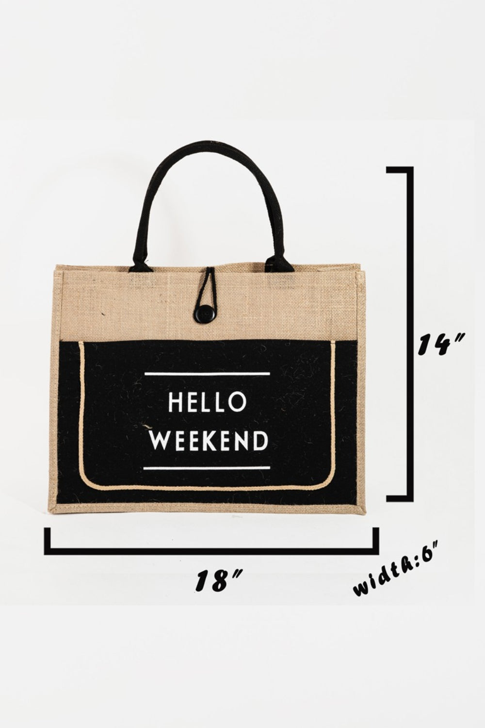 Fame Hello Weekend Burlap Tote Bag - Versatile and practical!