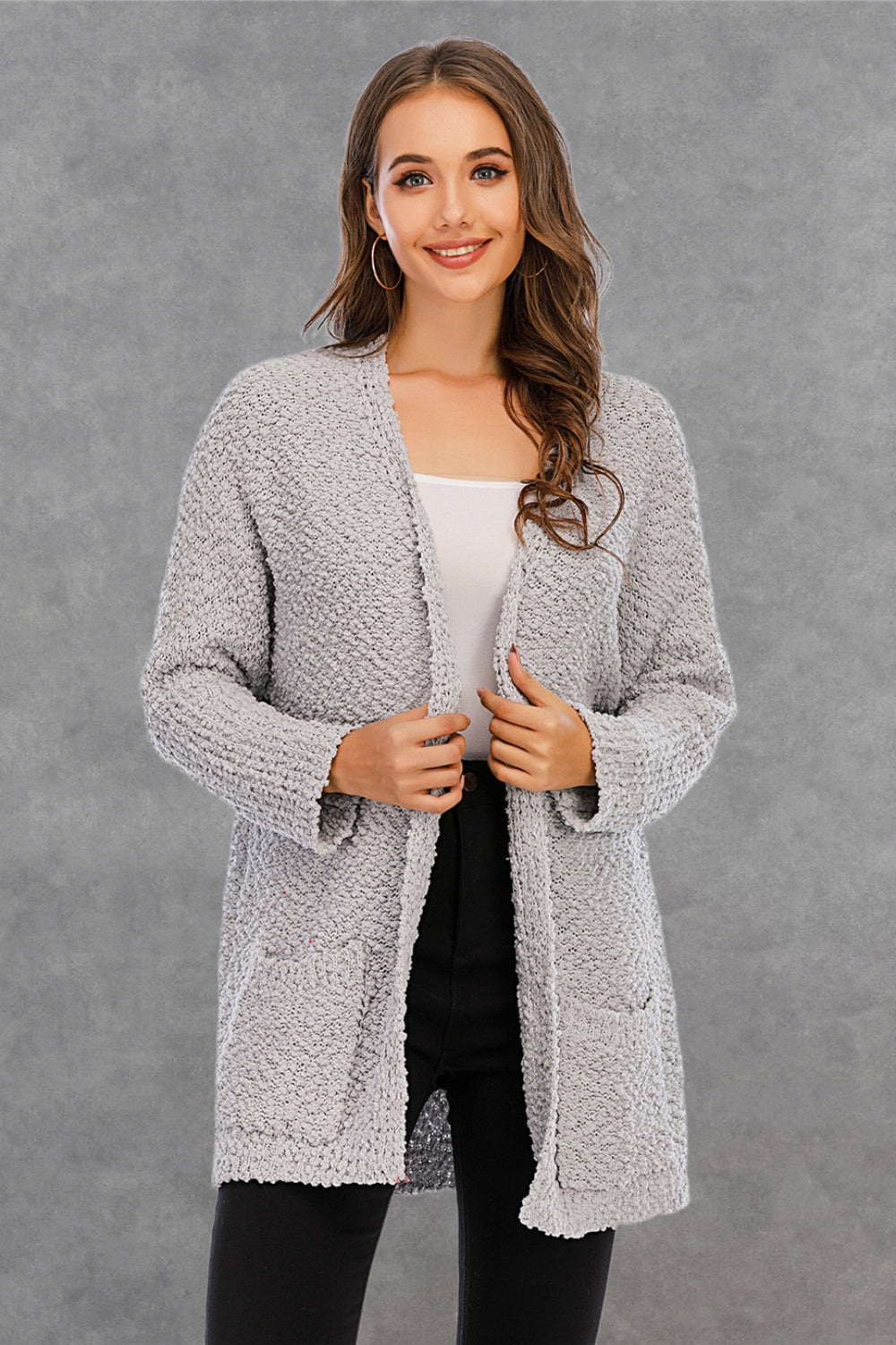 Angel Wings Pocketed Open Front Cardigan, Women's 100% Polyester, Relaxed Fit