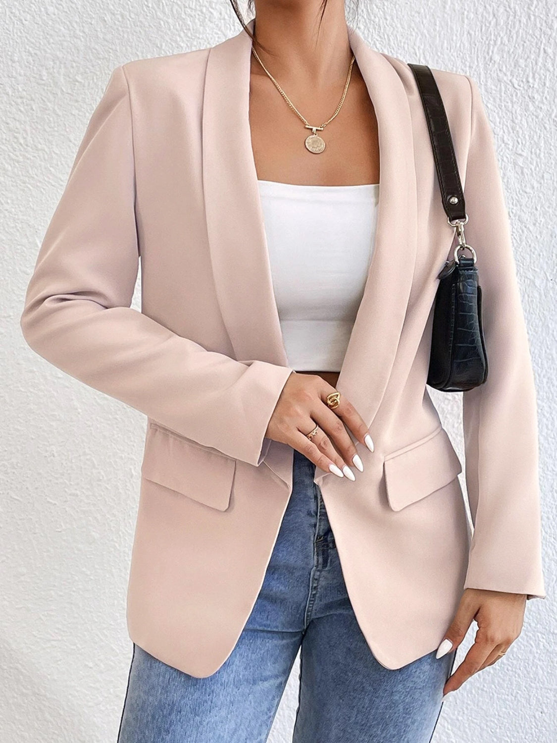 Shawl Collar Long Sleeve Blazer Women's Comfortable Polyester-Spandex, S-XL