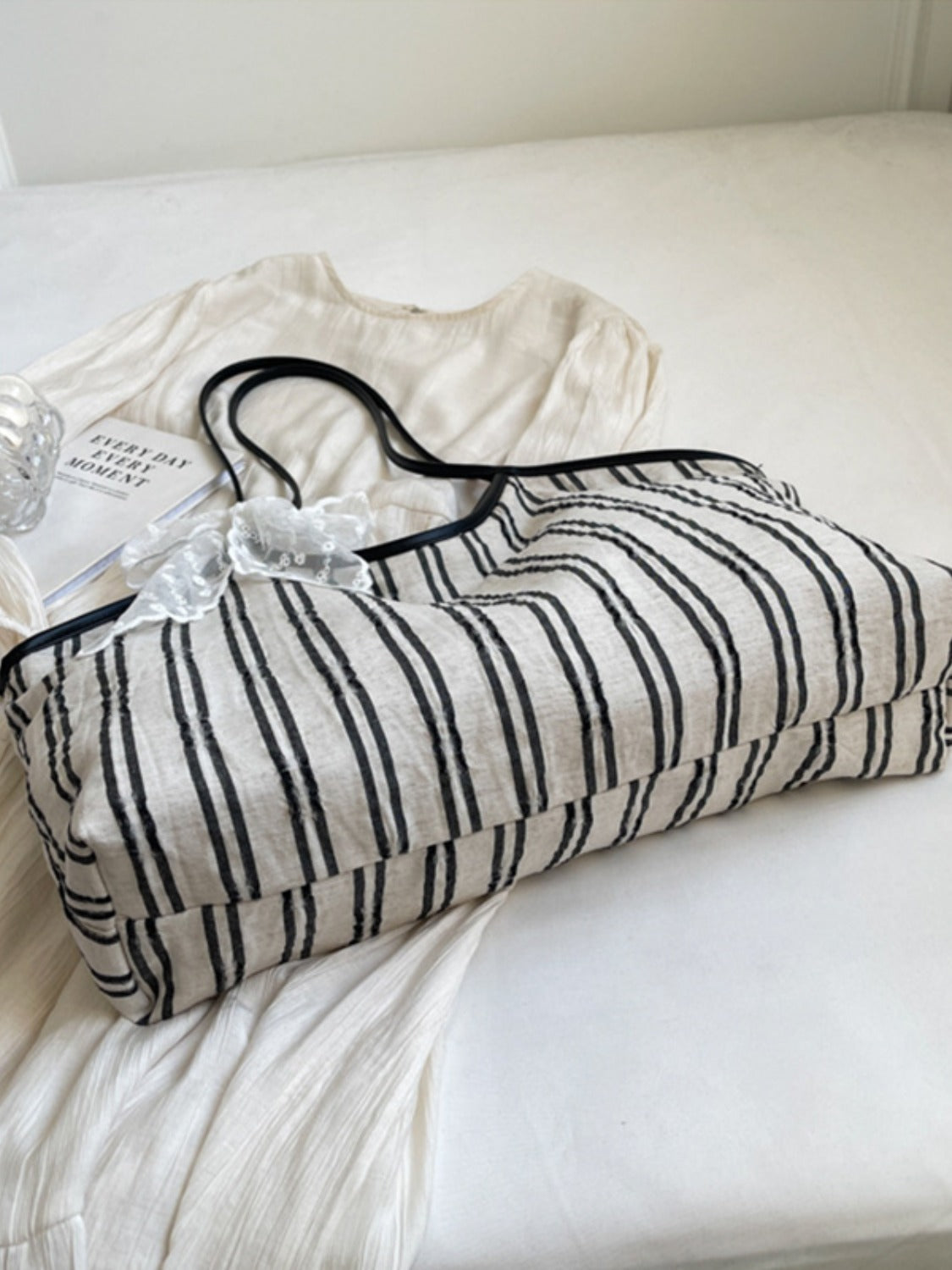 Striped Canvas Tote Bag - Stylish and Functional Accessory!