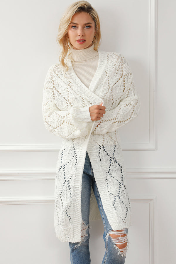 Slightly Stretchy Openwork Open Front Cardigan with Dropped Shoulders