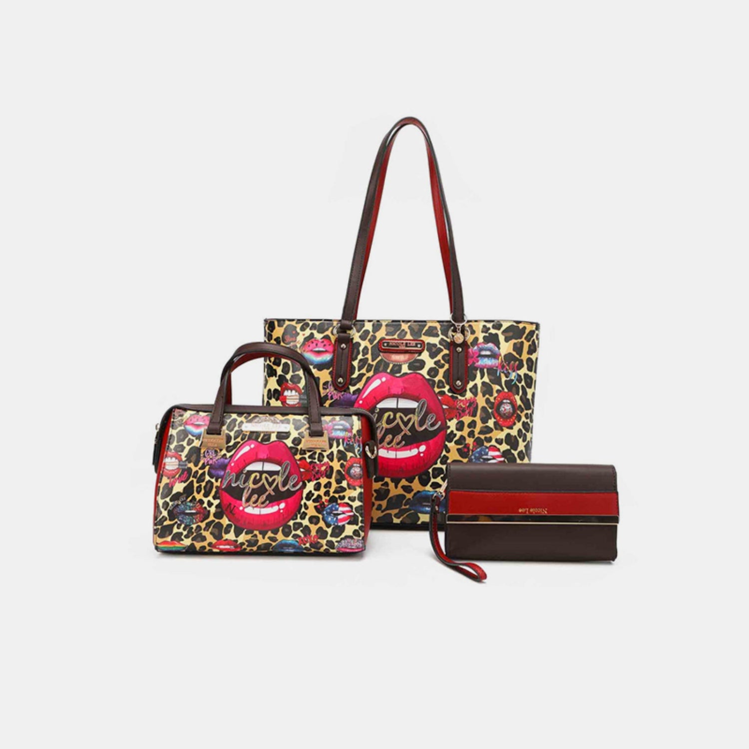 Nicole Lee USA 3-Piece Wild Lips Print Handbag Set - Practicality at its finest!