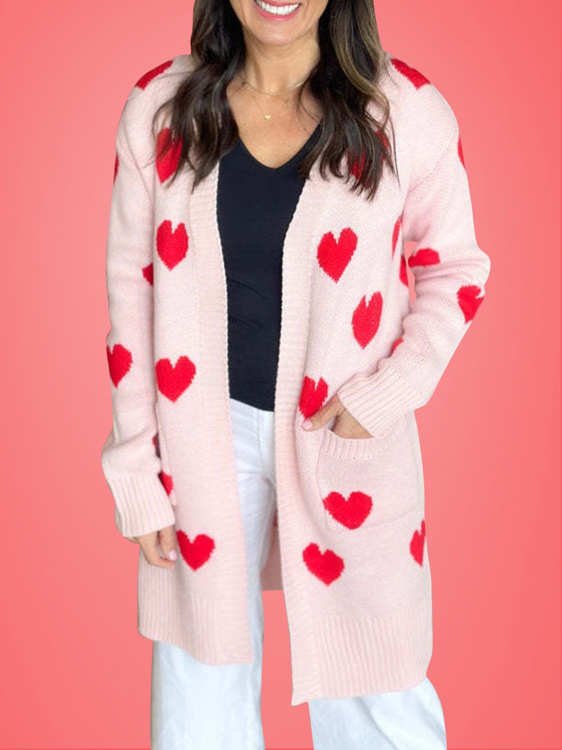 Heart Open Front Long Sleeve Cardigan