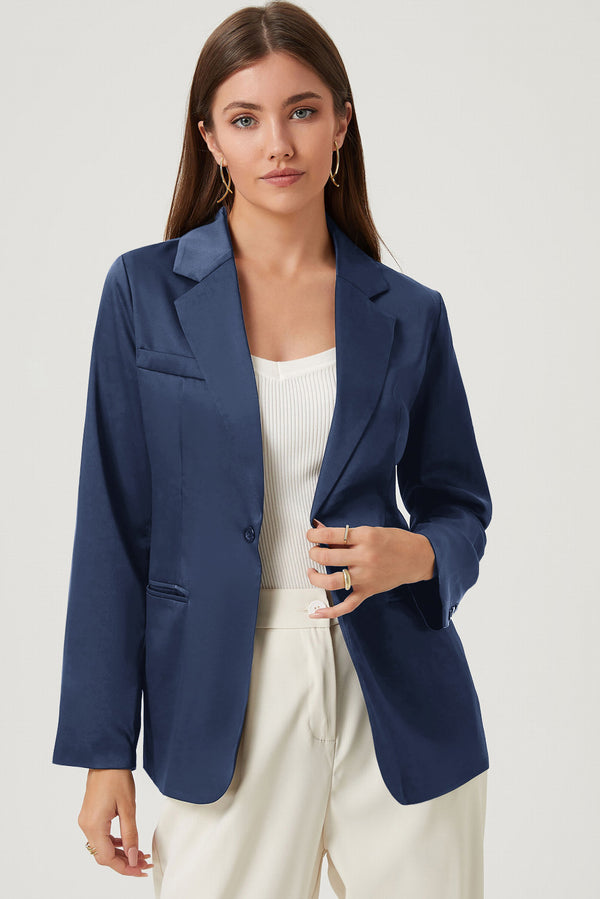 Tailored Long Sleeve Blazer with Lapel Collar and Functional Pockets