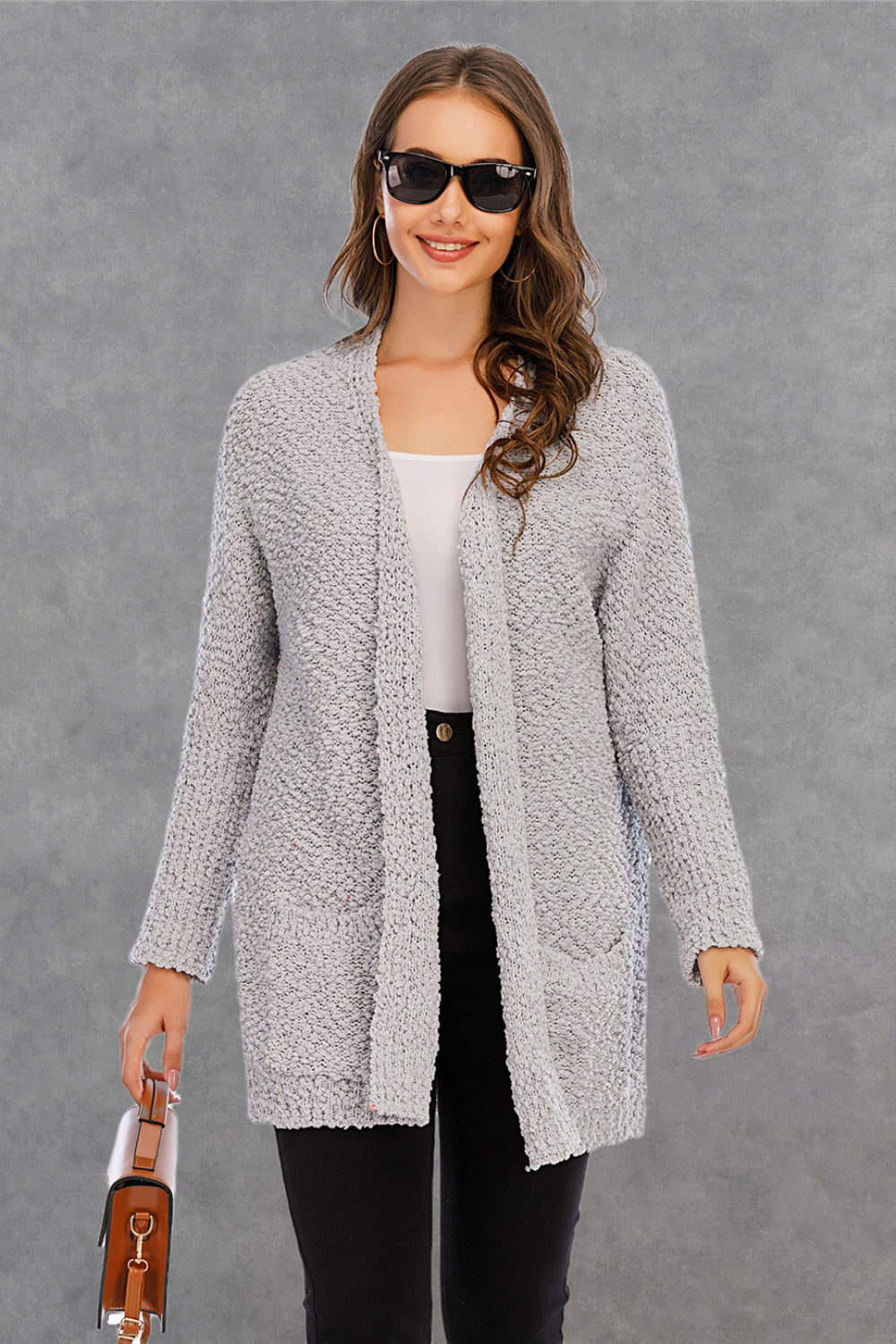 Angel Wings Pocketed Open Front Cardigan, Women's 100% Polyester, Relaxed Fit