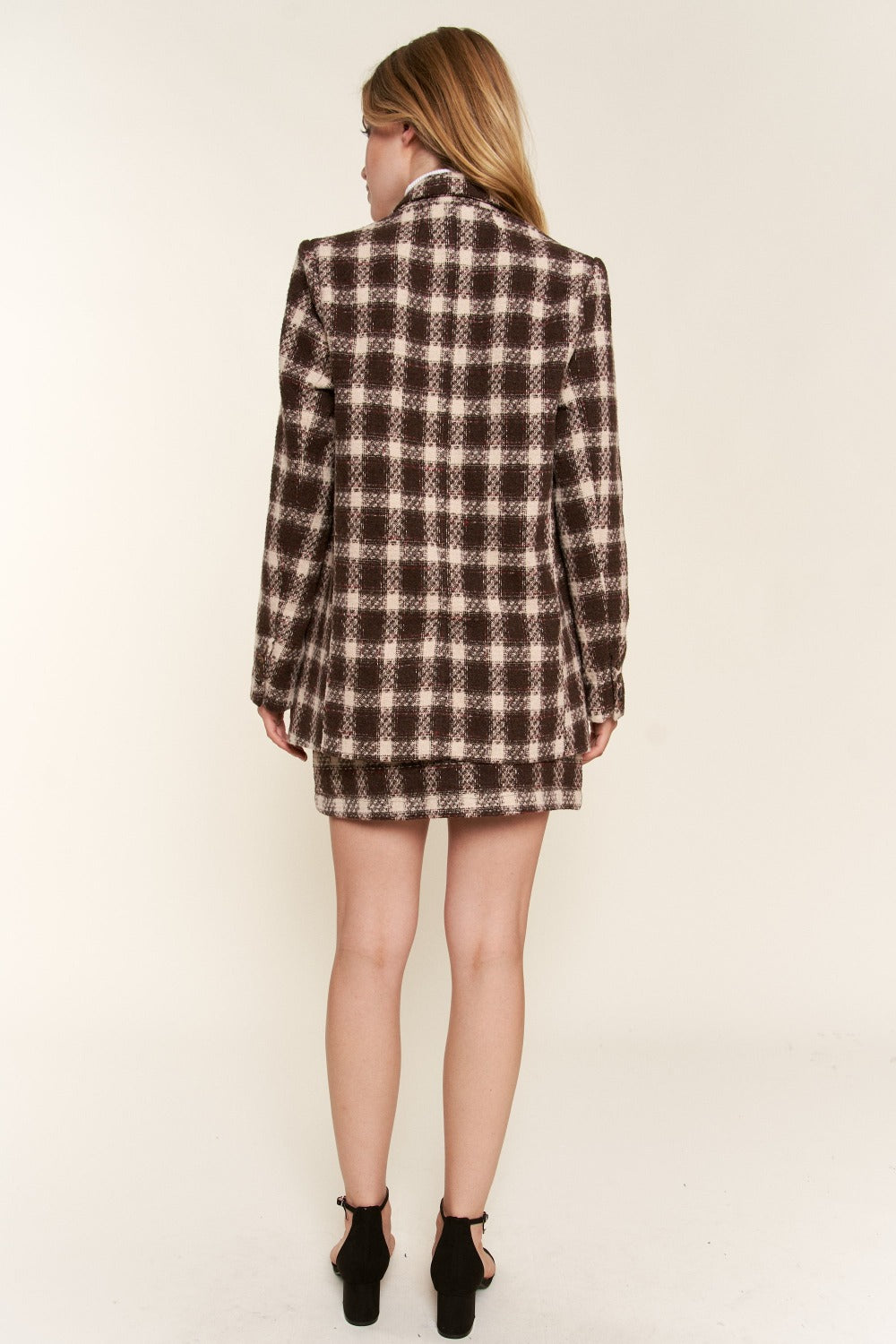 Women's Full Size Plaid Brushed One Button Blazer NewArrival